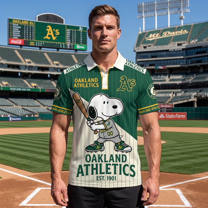 American League - AL Baseball Polo Shirt — Team Color Game Day Polo — Cartoon Dog Baseball Inspired Sports Jersey — Navy Pinstripe Fanwear Shirt