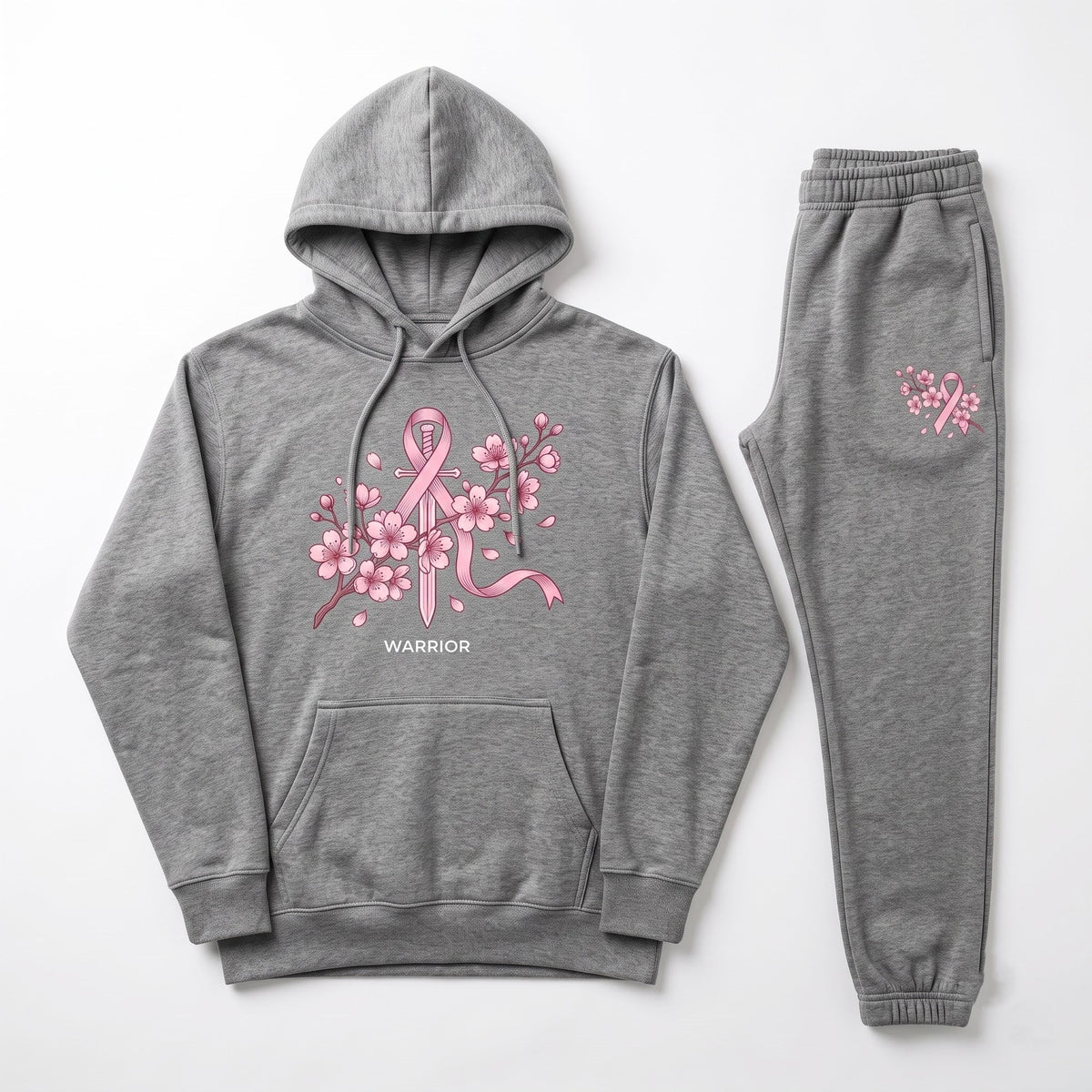 Pink Ribbon Hoodie & Sweatpants Set, Breast Cancer Awareness Tracksuit, Hope Support Outfit Hoodie & Sweatpants Set — 8 Styles