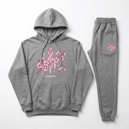 Pink Ribbon Hoodie & Sweatpants Set, Breast Cancer Awareness Tracksuit, Hope Support Outfit Hoodie & Sweatpants Set — 8 Styles