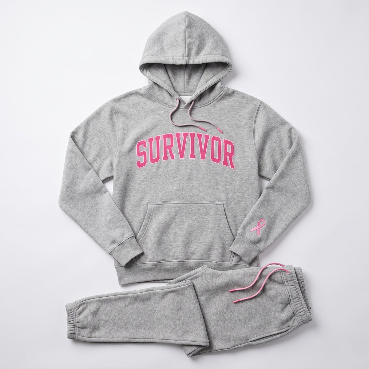 Pink Ribbon Hoodie & Sweatpants Set, Breast Cancer Awareness Tracksuit, Hope Support Outfit Hoodie & Sweatpants Set — 8 Styles
