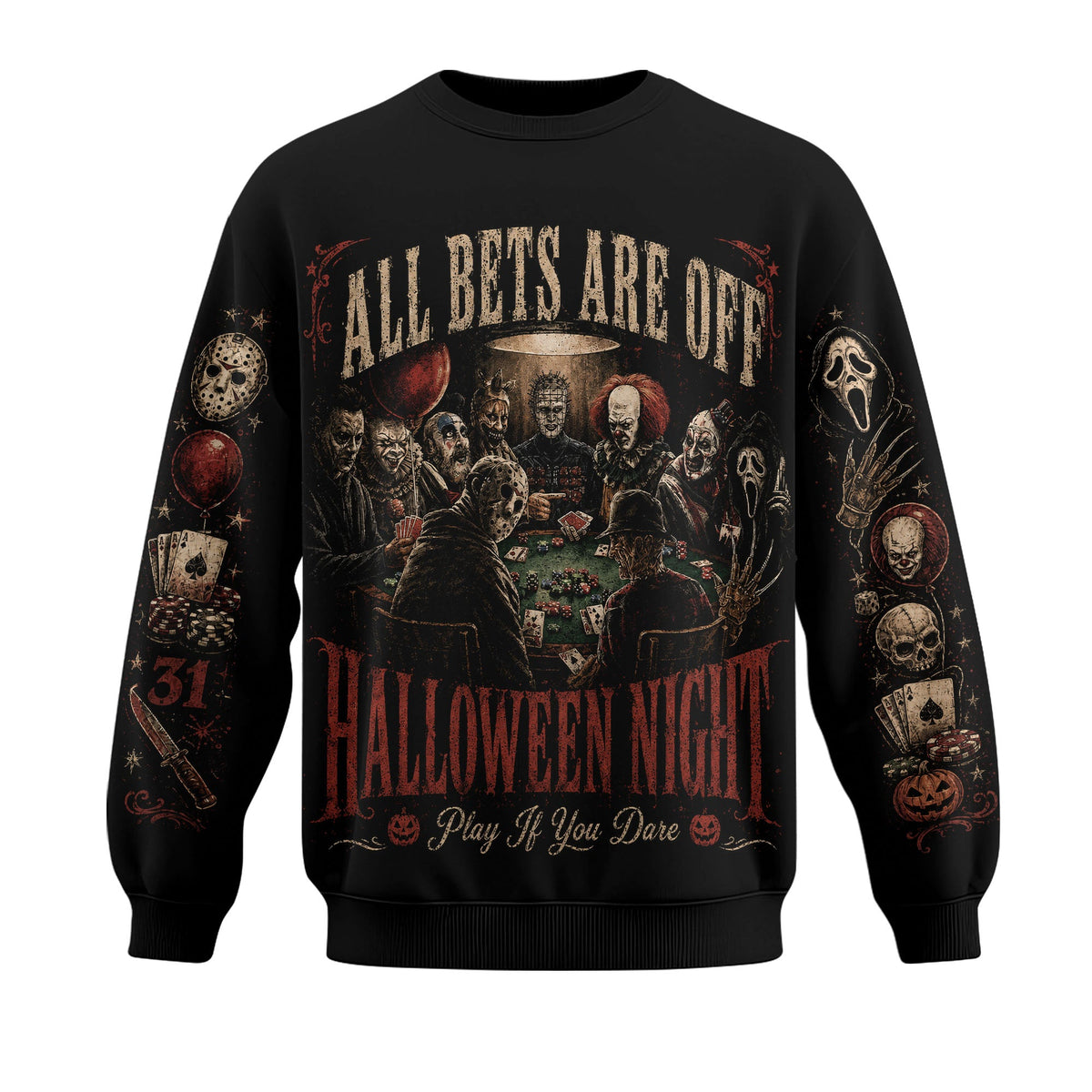 Halloween Night Horror Shirt — Scary Poker Graphic Sweatshirt Hoodie