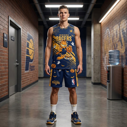 Halloween Basketball Jersey And Shorts Set — Cartoon Cat Sport Fan Outfit | 30 Teams Available