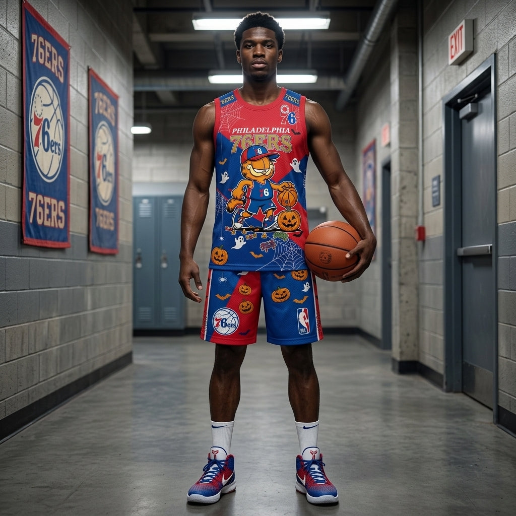 Halloween Basketball Jersey And Shorts Set — Cartoon Cat Sport Fan Outfit | 30 Teams Available - Custom Fan Apparel Image 8