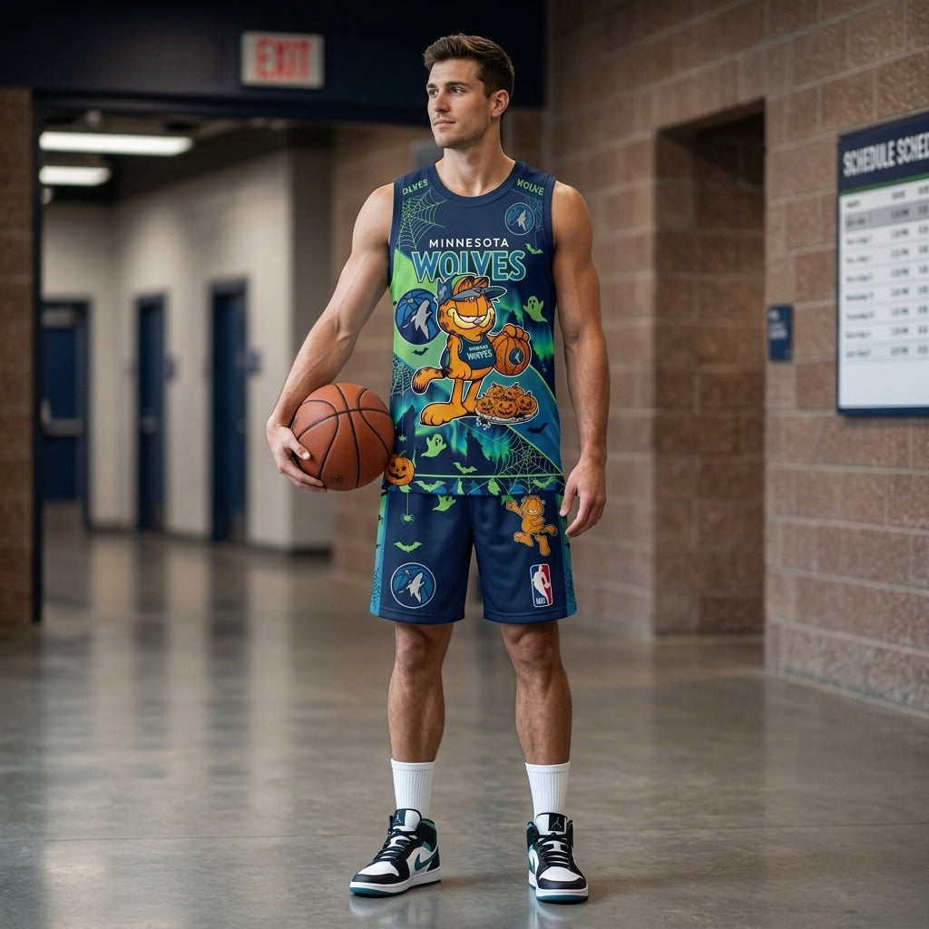 Halloween Basketball Jersey And Shorts Set — Cartoon Cat Sport Fan Outfit | 30 Teams Available