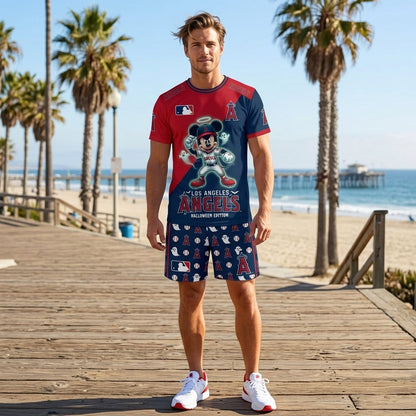 Halloween Baseball Fan T-Shirt And Shorts Set — Cartoon Mouse Sport Outfit | 30 Teams Available