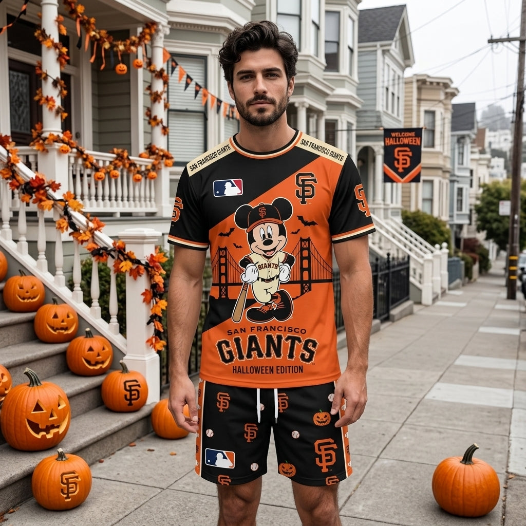 Halloween Baseball Fan T-Shirt And Shorts Set — Cartoon Mouse Sport Outfit | 30 Teams Available