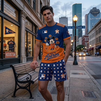 Halloween Baseball Fan T-Shirt And Shorts Set — Cartoon Mouse Sport Outfit | 30 Teams Available