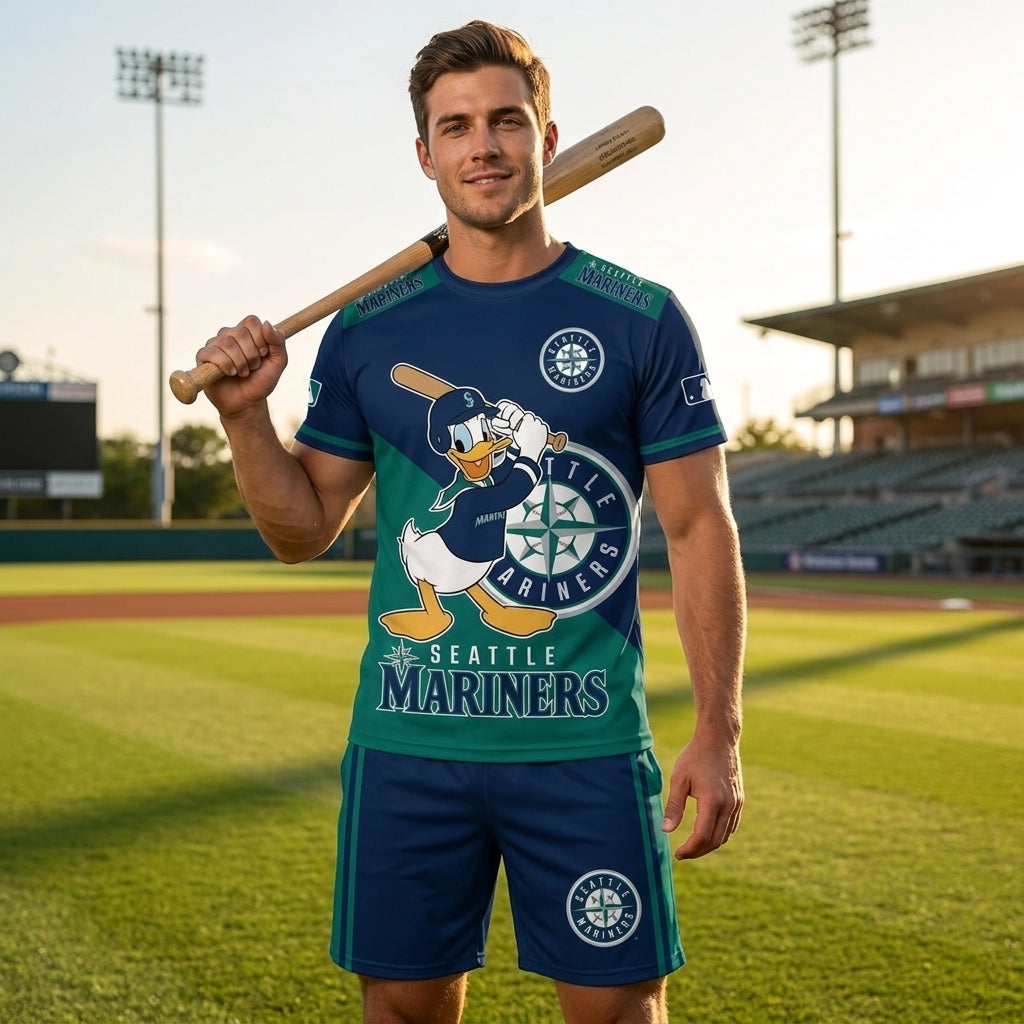 Cartoon Duck Baseball Fan T-Shirt And Shorts Set — Sport Outfit Combo | 30 Teams Available