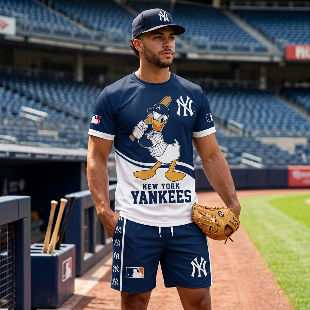 Cartoon Duck Baseball Fan T-Shirt And Shorts Set — Sport Outfit Combo | 30 Teams Available
