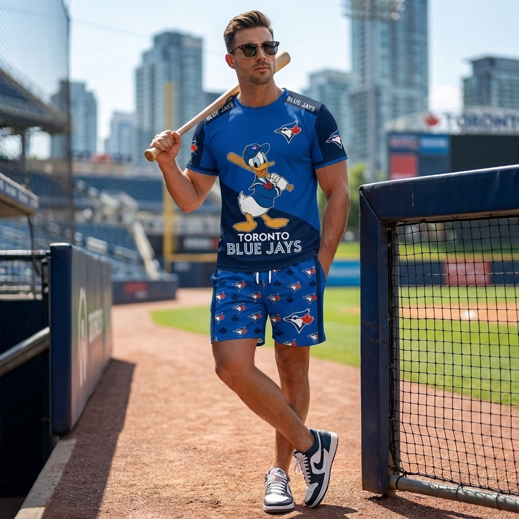 Cartoon Duck Baseball Fan T-Shirt And Shorts Set — Sport Outfit Combo | 30 Teams Available