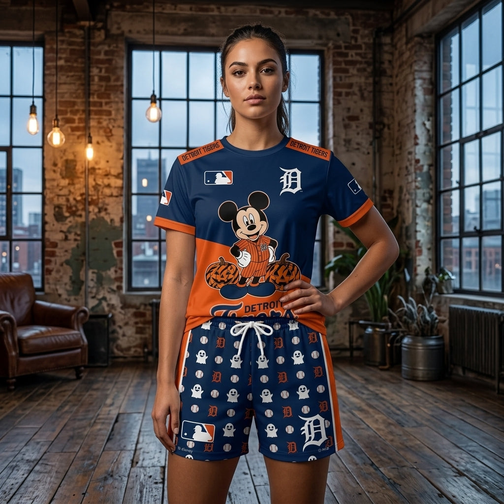 Halloween Baseball Fan T-Shirt And Shorts Set — Cartoon Mouse Sport Outfit | 30 Teams Available