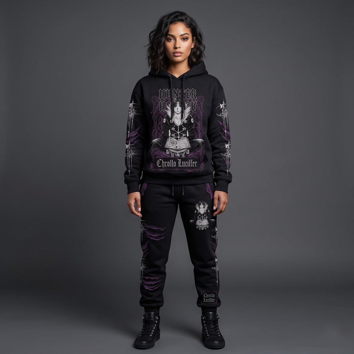 Anime Hunter Hoodie & Sweatpants Set — Manga Inspired Tracksuit — Character Graphic Jogger Set for A - Custom Fan Apparel Image 4