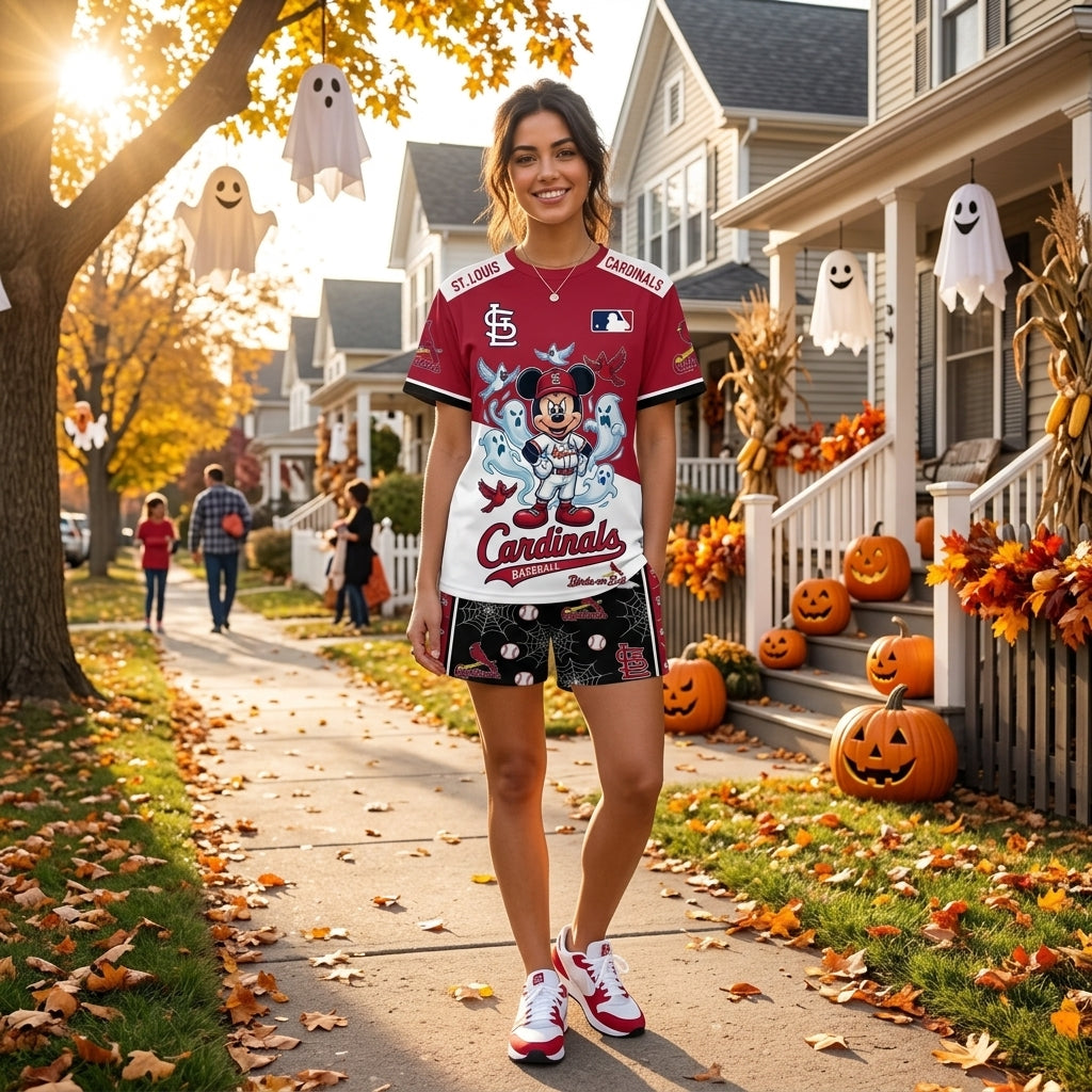 Halloween Baseball Fan T-Shirt And Shorts Set — Cartoon Mouse Sport Outfit | 30 Teams Available