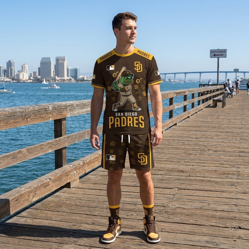 Meme Frog Baseball Fan T-Shirt And Shorts Set — Funny Sport Outfit | 30 Teams Available