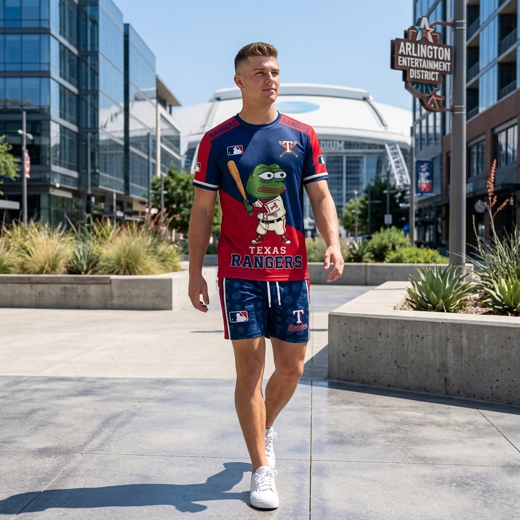 Meme Frog Baseball Fan T-Shirt And Shorts Set — Funny Sport Outfit | 30 Teams Available