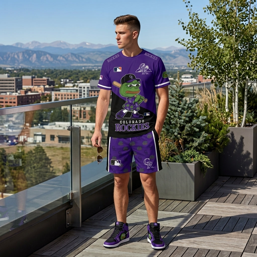 Meme Frog Baseball Fan T-Shirt And Shorts Set — Funny Sport Outfit | 30 Teams Available