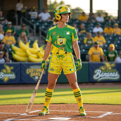 Baseball Fan T-Shirt And Shorts Set — Green Yellow Cartoon Sport Outfit For Summer