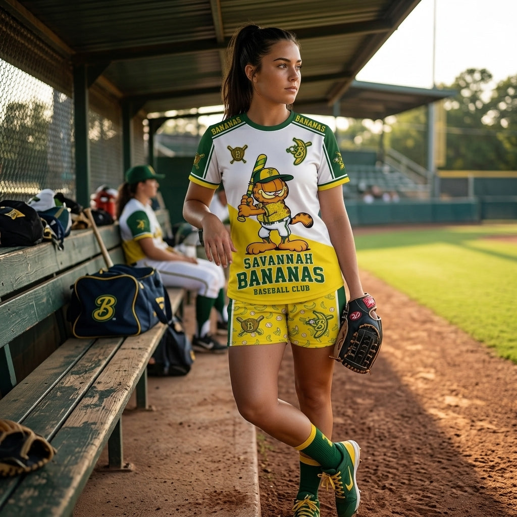 Baseball Fan T-Shirt And Shorts Set — Green Yellow Cartoon Sport Outfit For Summer - Custom Fan Apparel Image 14