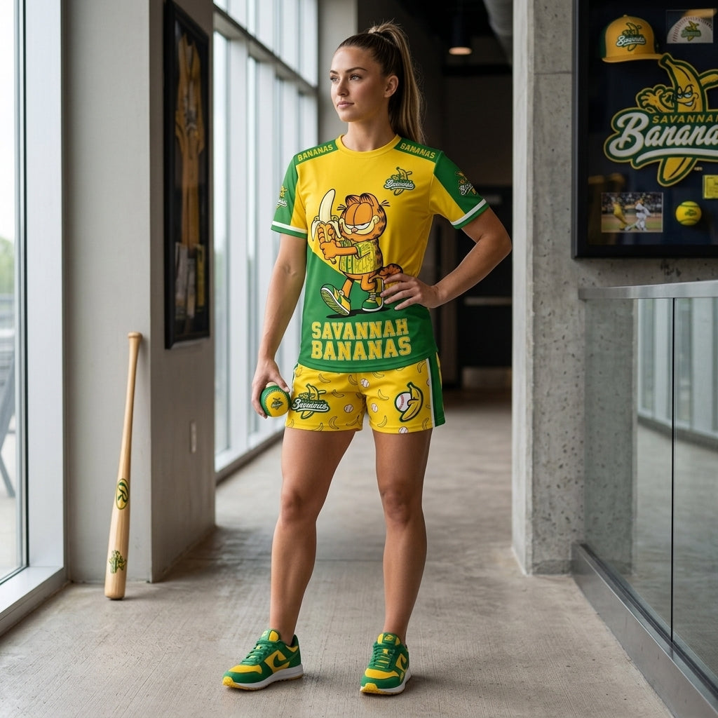 Baseball Fan T-Shirt And Shorts Set — Green Yellow Cartoon Sport Outfit For Summer - Custom Fan Apparel Image 10