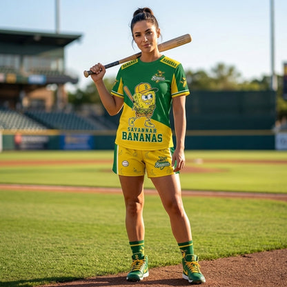 Baseball Fan T-Shirt And Shorts Set — Green Yellow Cartoon Sport Outfit For Summer