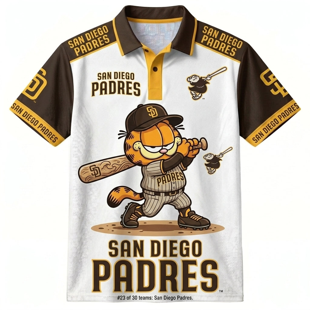 30 Team MLB - Baseball Polo Shirt — Team Color Game Day Polo — Cartoon Cat Baseball Inspired Sports  - Custom Fan Apparel Image 8