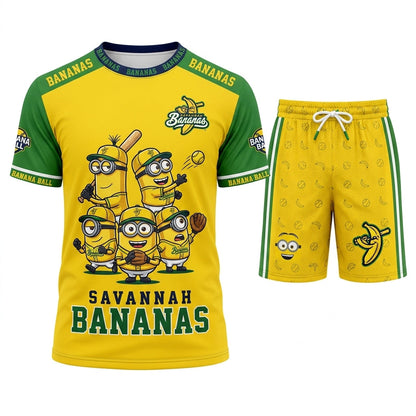 Baseball Fan T-Shirt And Shorts Set — Green Yellow Cartoon Sport Outfit For Summer