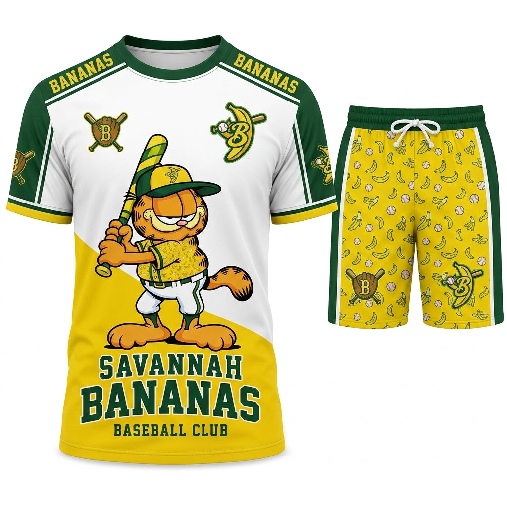 Baseball Fan T-Shirt And Shorts Set — Green Yellow Cartoon Sport Outfit For Summer - Custom Fan Apparel Image 13