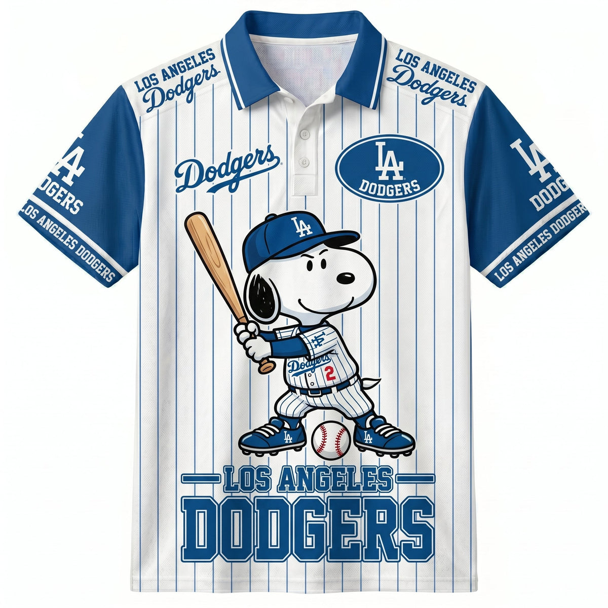 National League — NL Baseball Polo Shirt — Team Color Game Day Polo — Cartoon Dog Baseball Inspired Sports Jersey — Navy Pinstripe Fanwear Shirt