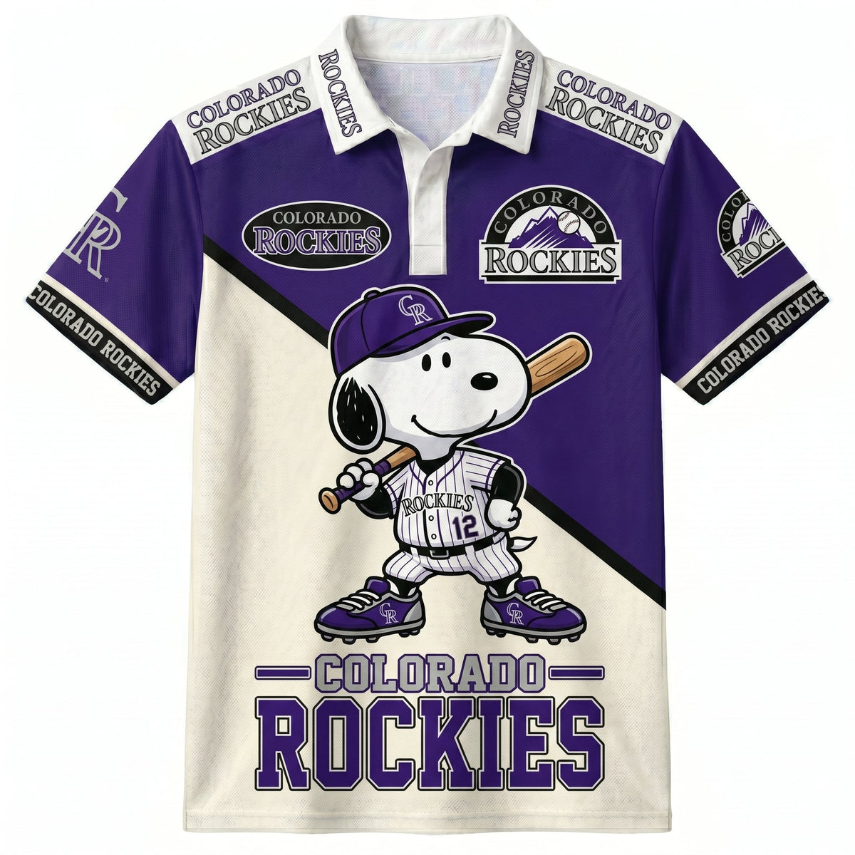 National League — NL Baseball Polo Shirt — Team Color Game Day Polo — Cartoon Dog Baseball Inspired Sports Jersey — Navy Pinstripe Fanwear Shirt