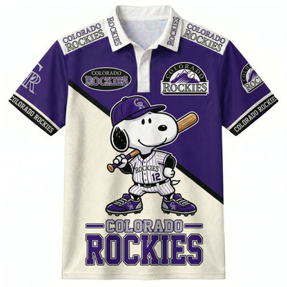 National League — NL Baseball Polo Shirt — Team Color Game Day Polo — Cartoon Dog Baseball Inspired Sports Jersey — Navy Pinstripe Fanwear Shirt