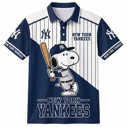 American League - AL Baseball Polo Shirt — Team Color Game Day Polo — Cartoon Dog Baseball Inspired  - Custom Fan Apparel Image 1
