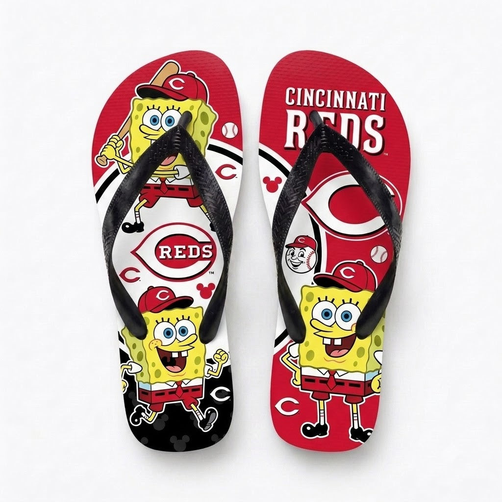 Cartoon Yellow Sponge Baseball Flip Flops — Sport Fan Sandals | 30 Teams Available