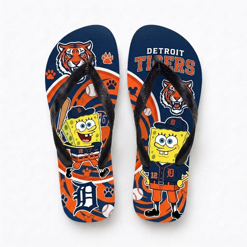 Cartoon Yellow Sponge Baseball Flip Flops — Sport Fan Sandals | 30 Teams Available - Custom Fan Apparel Image 11