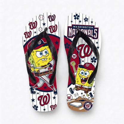 Cartoon Yellow Sponge Baseball Flip Flops — Sport Fan Sandals | 30 Teams Available