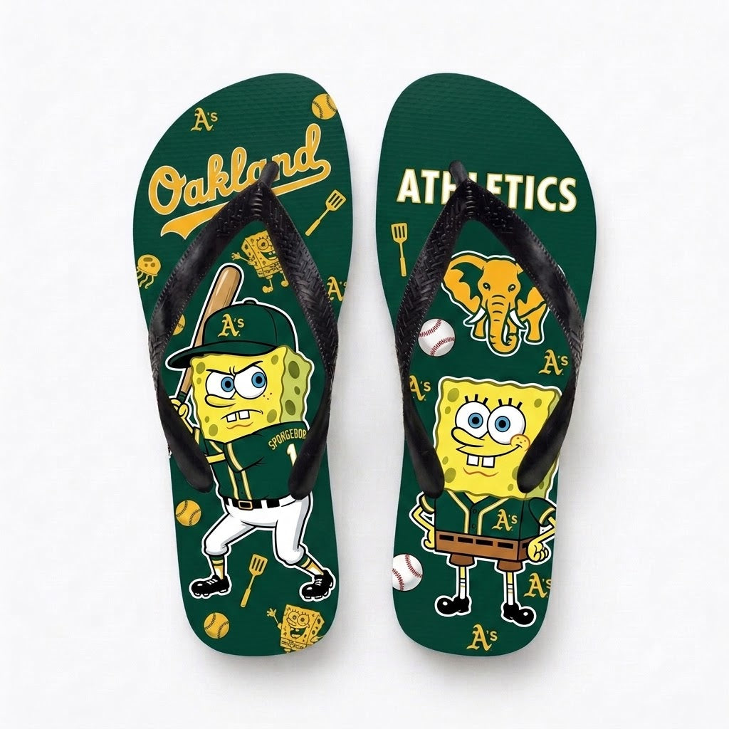 Cartoon Yellow Sponge Baseball Flip Flops — Sport Fan Sandals | 30 Teams Available - Custom Fan Apparel Image 3