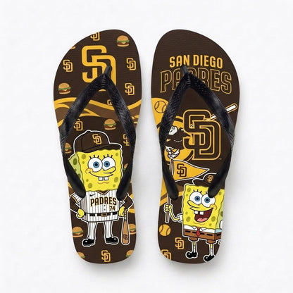 Cartoon Yellow Sponge Baseball Flip Flops — Sport Fan Sandals | 30 Teams Available
