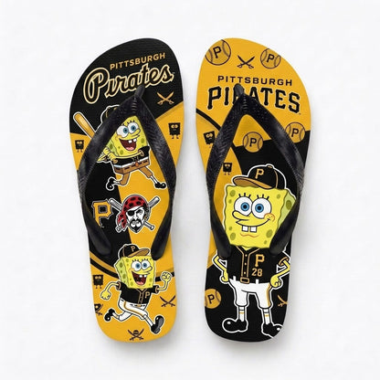 Cartoon Yellow Sponge Baseball Flip Flops — Sport Fan Sandals | 30 Teams Available