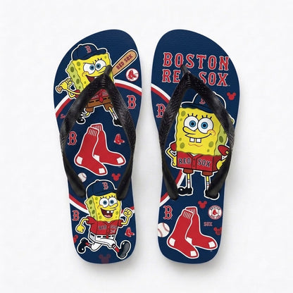 Cartoon Yellow Sponge Baseball Flip Flops — Sport Fan Sandals | 30 Teams Available - Custom Fan Apparel Image 7