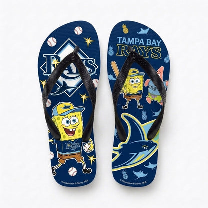 Cartoon Yellow Sponge Baseball Flip Flops — Sport Fan Sandals | 30 Teams Available - Custom Fan Apparel Image 8