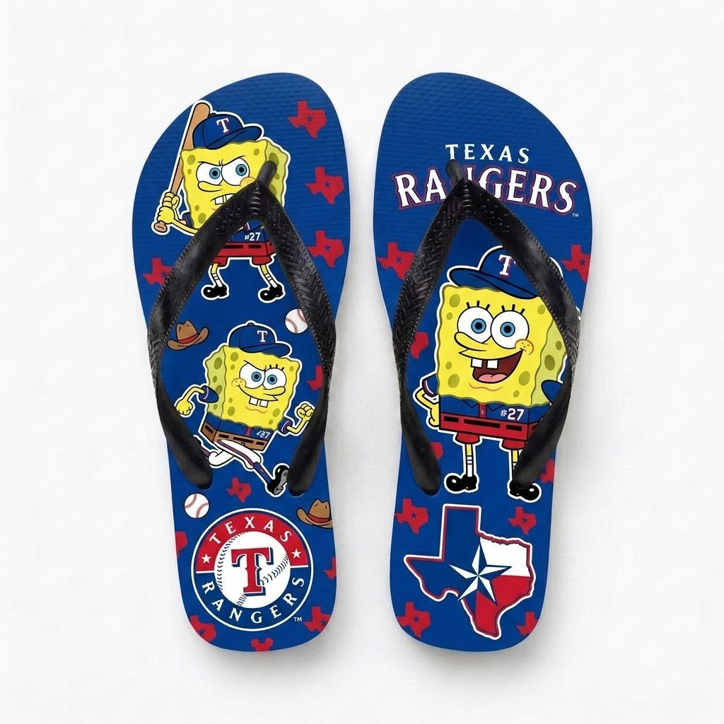 Cartoon Yellow Sponge Baseball Flip Flops — Sport Fan Sandals | 30 Teams Available - Custom Fan Apparel Image 17