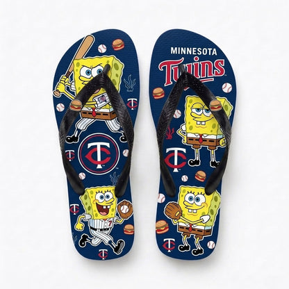 Cartoon Yellow Sponge Baseball Flip Flops — Sport Fan Sandals | 30 Teams Available - Custom Fan Apparel Image 13