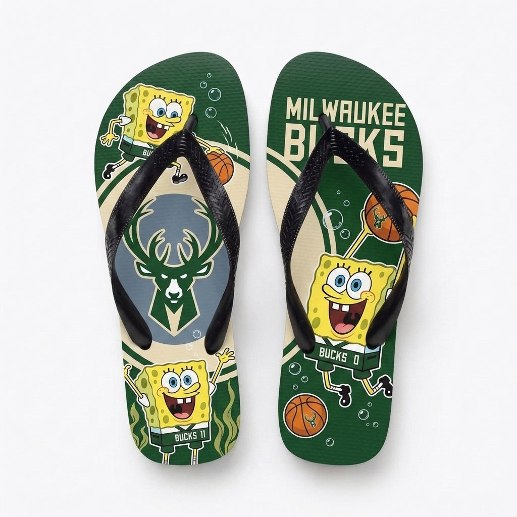Funny Sponge Basketball Flip Flops — Sport Fan Beach Sandals | 30 Teams Available - Custom Fan Apparel Image 11