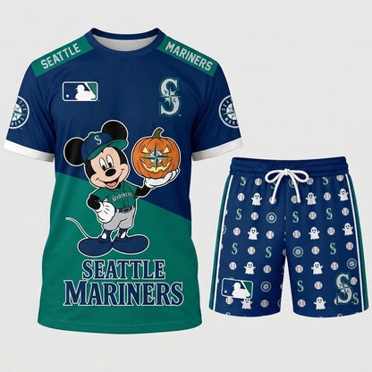 Halloween Baseball Fan T-Shirt And Shorts Set — Cartoon Mouse Sport Outfit | 30 Teams Available