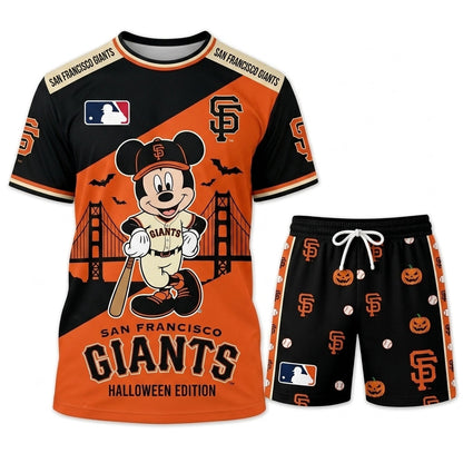 Halloween Baseball Fan T-Shirt And Shorts Set — Cartoon Mouse Sport Outfit | 30 Teams Available
