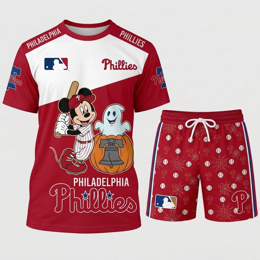 Halloween Baseball Fan T-Shirt And Shorts Set — Cartoon Mouse Sport Outfit | 30 Teams Available
