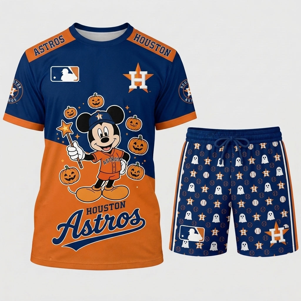 Halloween Baseball Fan T-Shirt And Shorts Set — Cartoon Mouse Sport Outfit | 30 Teams Available