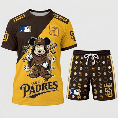 Halloween Baseball Fan T-Shirt And Shorts Set — Cartoon Mouse Sport Outfit | 30 Teams Available