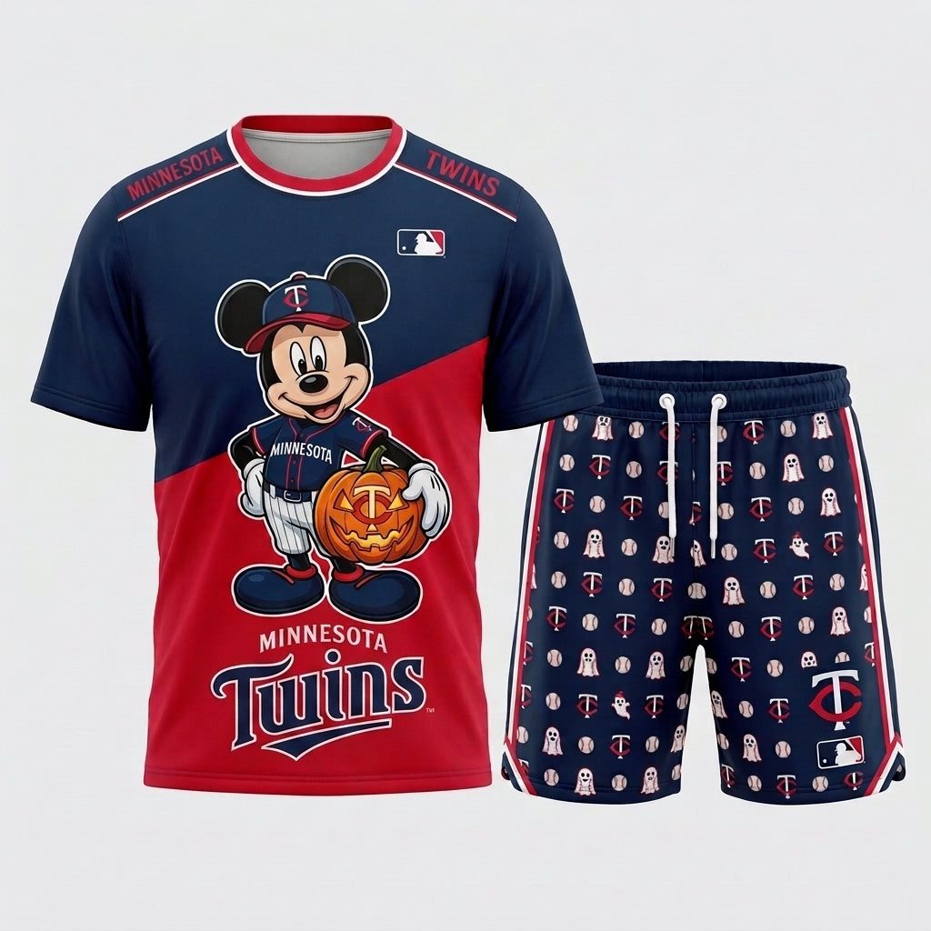 Halloween Baseball Fan T-Shirt And Shorts Set — Cartoon Mouse Sport Outfit | 30 Teams Available