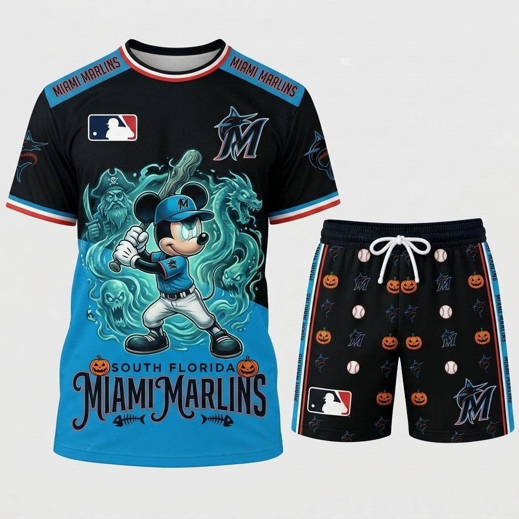 Halloween Baseball Fan T-Shirt And Shorts Set — Cartoon Mouse Sport Outfit | 30 Teams Available - Custom Fan Apparel Image 1