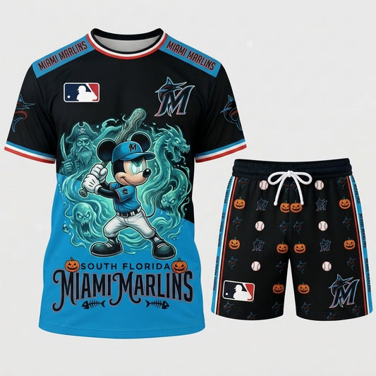 Halloween Baseball Fan T-Shirt And Shorts Set — Cartoon Mouse Sport Outfit | 30 Teams Available - Custom Fan Apparel Image 1